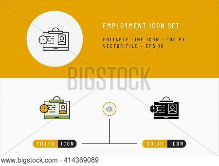 Employment Icons Set Editable Stroke Vector Illustration. Job Business Skill Symbol. Icon Line Style