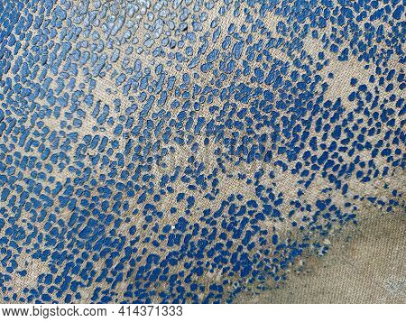 Old Leather Texture. Blue Cracked Skin. Dotted Blue Texture On The Fabric.