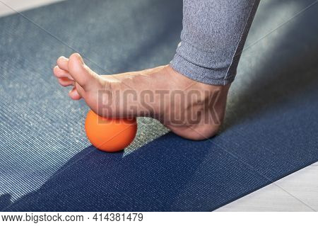 Myofascial Relaxation Of Hyper-movable Muscles Of The Foot, With A Massage Ball On A Gymnastic Mat, 