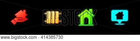 Set Realtor, Heating Radiator, House And Location With House Icon. Vector