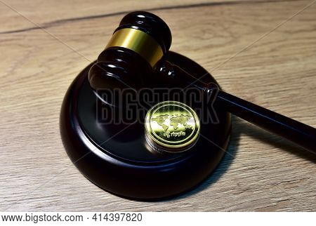 Judge Hammer And Xrp Crypto Coin. Justice Courtroom. Ripple Demands Bitcoin And Ethereum Docs From S