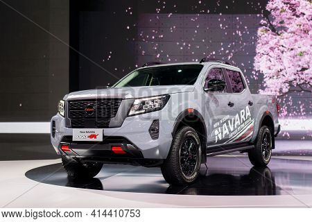 Nonthaburi, Thailand - March 25,2021 : View Of Nissan Navara Car On Display At Thailand Internationa