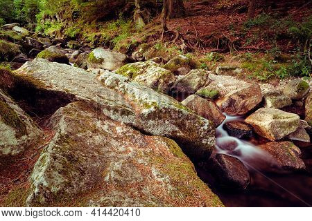 Small River Flowing Between Rocks In High Black Forest Near Menzenschwand, Baden-württemberg, German
