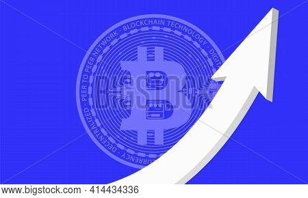 The White Arrow Is Pointed Upwards Against The Background Of The Coin Virtual Digital Crypto Currenc