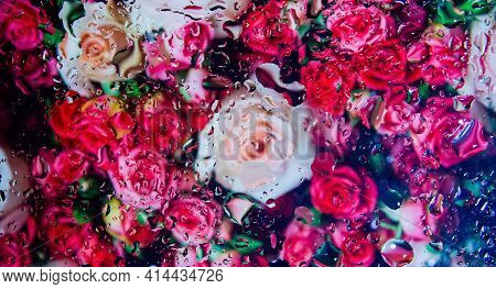 Abstract Colorful Background, Abstract Colorful Background With Bubbles, Water Drops On A Glass, Col