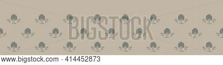 Hand Carved Tree Block Print Seamless Border Pattern. Rustic Naive Folk Motif Illustration Banner. M