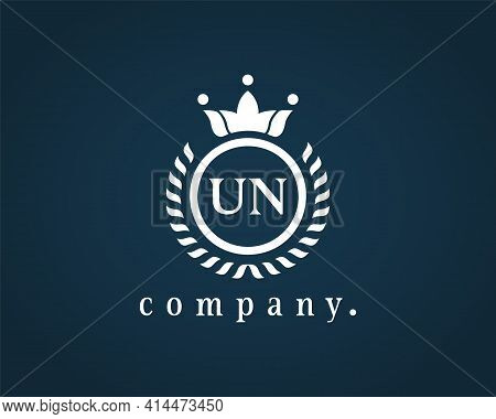 Letter U N, U Or N Elegant Crown Emblem. Calligraphy Laurel Wreath Crown Monogram. Royal Style Initi