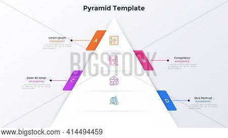Pyramid Divided Into Four Paper White Layers. Concept Of 4 Levels Of Financial Development And Profi