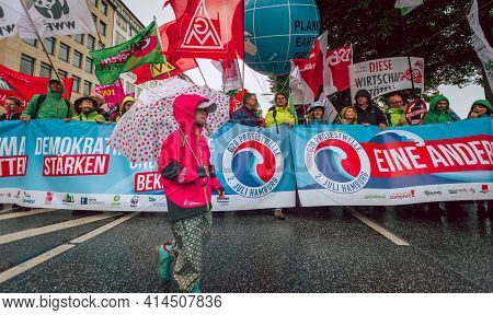 Hamburg, Germany - July 2 2017: Child At Colourful And Peaceful Demonstration Against Climate Change
