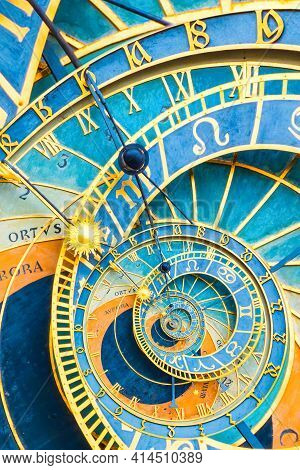 Droste Effect Background Based On Prague Astronimical Clock. Abstract Design For Concepts Related To
