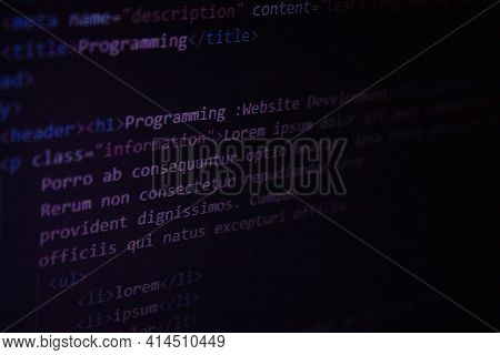 Closeup Image Of Coding.coding.programming.developing A Webpage.front-end Development.computer Scien