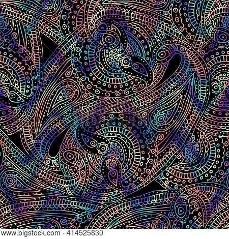 Seamless Pattern Paisley Pattern Background With Defocused Wavy Background.