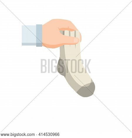 Hands Holding Dirty Sock. Cleaning And Laundry. Household Chores. Flat Cartoon Illustration. Smelly 