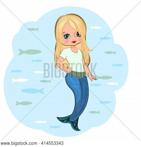 Little Mermaid Girl. Flirts. Handsome Fashionable Child. The Isolated Object On A White Background. 