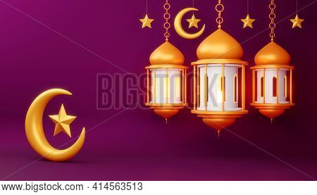 Ramadan Kareem Background, Mosque Building, 3d Rendering Illustration.