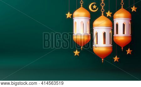 Ramadan Kareem Background, Mosque Building, 3d Rendering Illustration.
