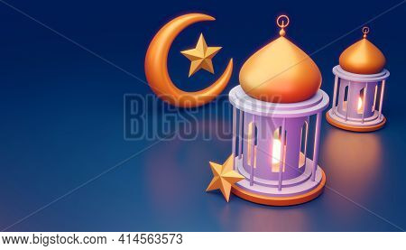 Ramadan Kareem Background, Mosque Building, 3d Rendering Illustration.