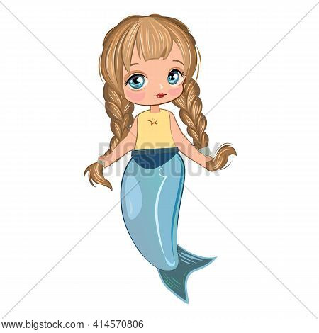 Little Mermaid Girl. Flirts. Handsome Fashionable Child. The Isolated Object On A White Background. 