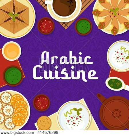Arabic Cuisine Vector Meat Pie Sfeeha, Hummus With Pita Bread And Flatbread With Chickpea Falafels, 