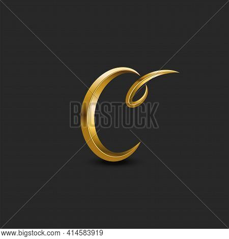 Calligraphic Golden Letter C Curl Monogram Logo, Feminine 3d Initial Symbol In The Vintage Style, Cr