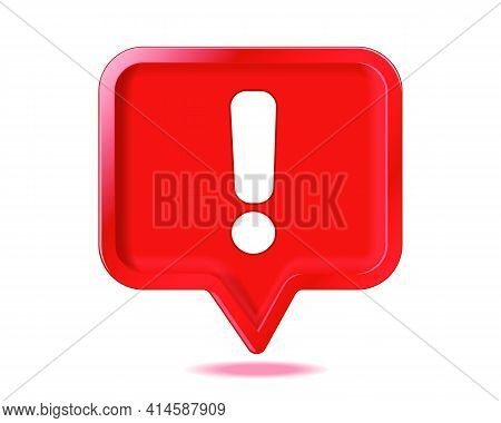 Exclamation Mark Icon In Red Rounded Square Pin. 3d Rendering
