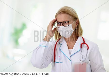 Exhausted Tired Doctor Or Nurse. Virus Outbreak.