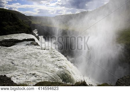 Gullfoss / Iceland - August 25, 2017: The Famous Gullfoss Waterfall, Iceland, Europe