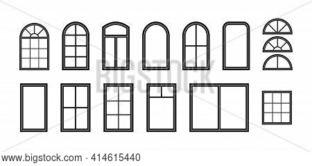 Window Frame. Silhouette Of Window. Outline Icon Of House, Building And Facade. Black Decorative Arc