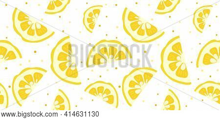Yuzu Japanese Citron Fruit Seamless Pattern Vector Illustration Isolated On White Background. Sliced