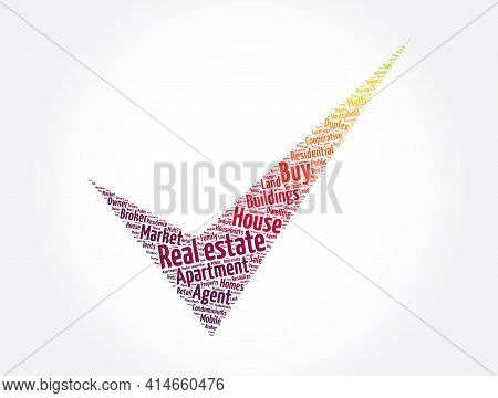 Real Estate Check Mark Word Cloud Collage, Business Concept Background