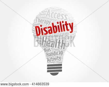 Disability Light Bulb Word Cloud Collage, Concept Background