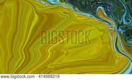 Abstract Yellow And Dark Green Texture Background. Color Gradient. Design Backdrop As Fluid Art Pain