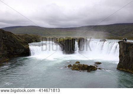 Godafoss / Iceland - August 26, 2017: The Godafoss Waterfall, Iceland, Europe