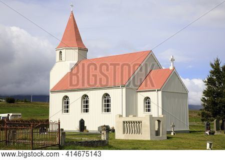 Akureyri / Iceland - August 26, 2017: The Church In Laufas Folk Museum Area, Iceland, Europe