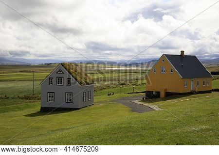 Akureyri / Iceland - August 26, 2017: The Landscape Near Laufas Folk Museum Area, Iceland, Europe