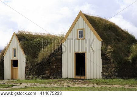 Akureyri / Iceland - August 26, 2017: Typical Houses In Laufas Folk Museum Area, Iceland, Europe
