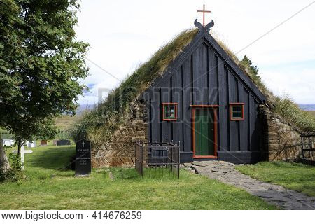 Skagafjordur/ Iceland - August 26, 2017: Vidimiry Wooden Church, Iceland, Europe