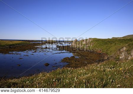 Vatnsnes / Iceland - August 27, 2017: The Coast And The Sea In Vatnsnes Peninsula, Iceland, Europe