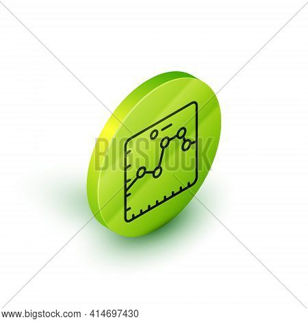 Isometric Line Browser With Stocks Market Growth Graphs And Money Icon Isolated On White Background.