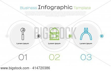 Set Line Adjustable Wrench, Paint Bucket And Pliers Tool. Business Infographic Template. Vector