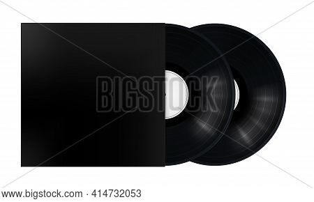 Two Black Musical Vinyl Record In An Envelope. Vector Image On White Background