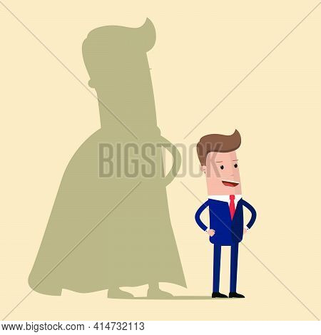 Businessman Casting Superhero Shadow. Successful Businessman Concept. Vector Illustration