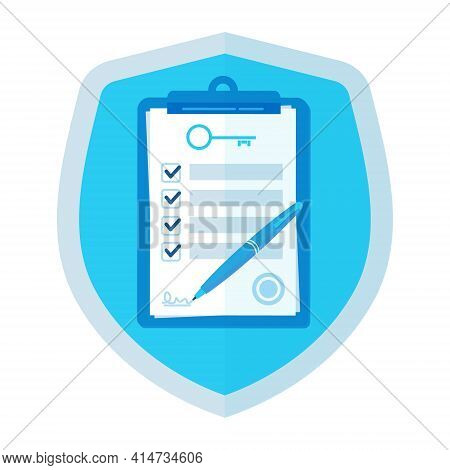 Security Mark Of The Real Estate Contract. Floating Vector Illustration. For Web And Mobile Applicat