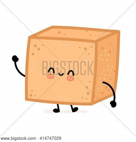 Cute Brown Cane Sugar Cube Character. Vector Flat Line Cartoon Kawaii Character Illustration Icon. I