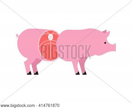 Cut Pig. Pig Entrails. Vector Illustration. Animal