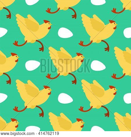 Chicken Running Pattern Seamless. Chicken Run Background. Vector Texture