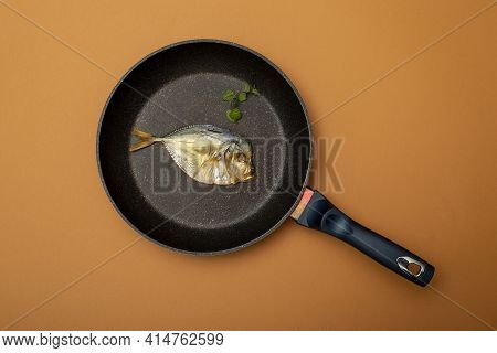 Smoked Sea Fish Selene Close-up In A Frying Pan