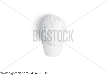Blank White Baseball Cap Mock Up, Top View, 3d Rendering. Empty Head-dress With Visor And Button Moc
