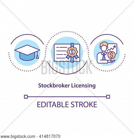 Stockbroker Licensing Concept Icon. Getting Official Stock Trading Service Document. Money Investmen