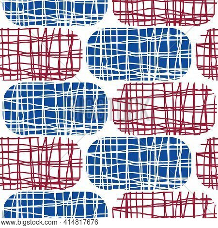 Irregular Weave Effect Vector Rectangles Seamless Pattern Background. White Backdrop With Alternatin